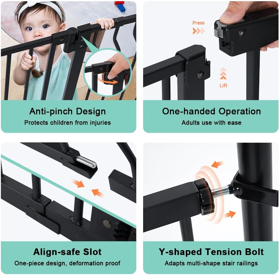 COMOMY Extra Wide Baby Gate with Cat Door and Auto Close