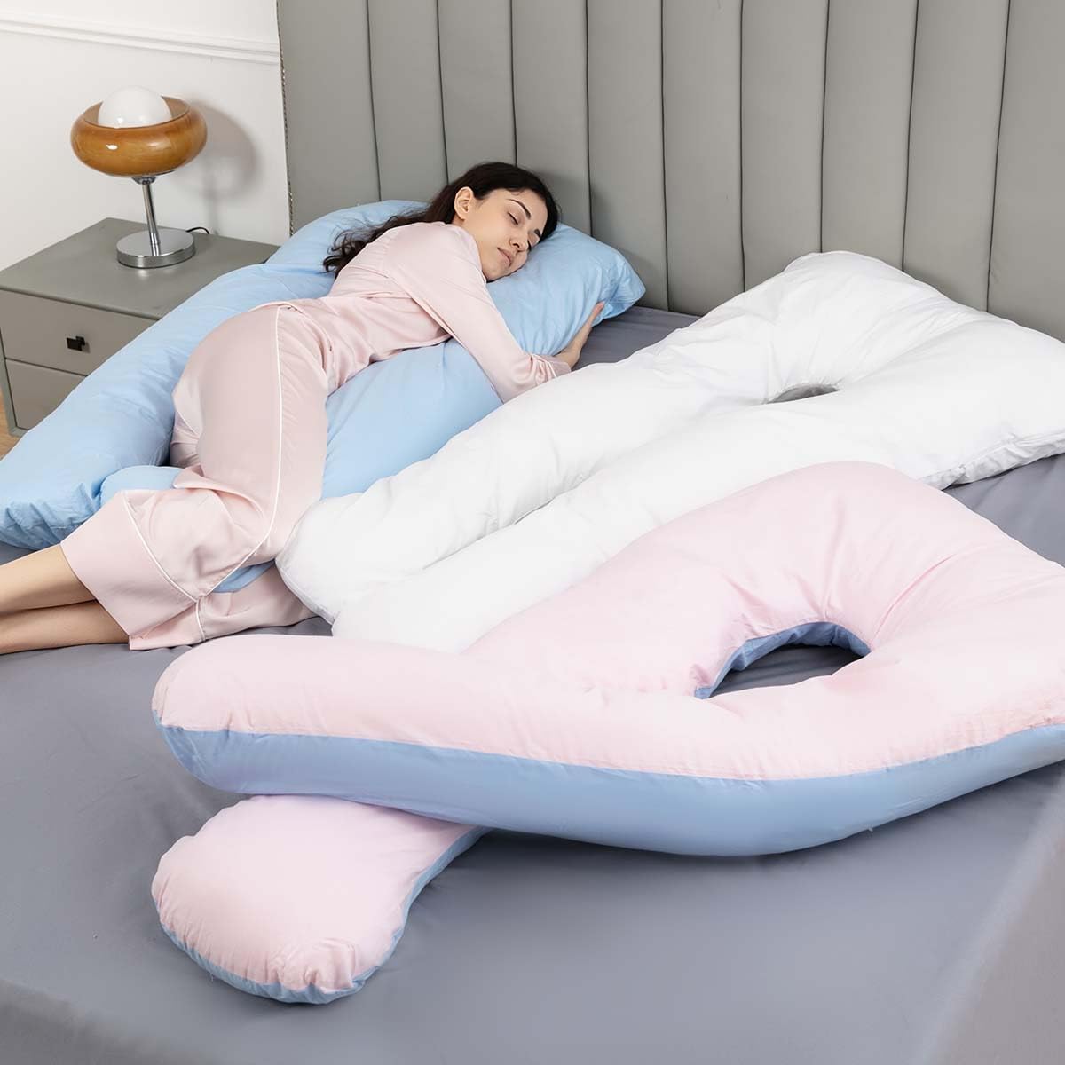 HOMESJUN Pregnancy Pillow U Shaped Support 55 Inch Pink Blue