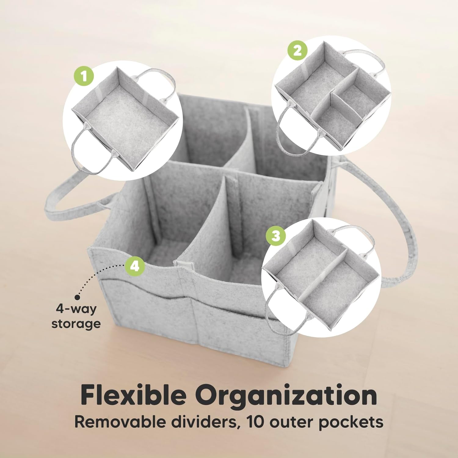 KeaBabies Baby Diaper Caddy Organizer with Handle - Classic Gray 1