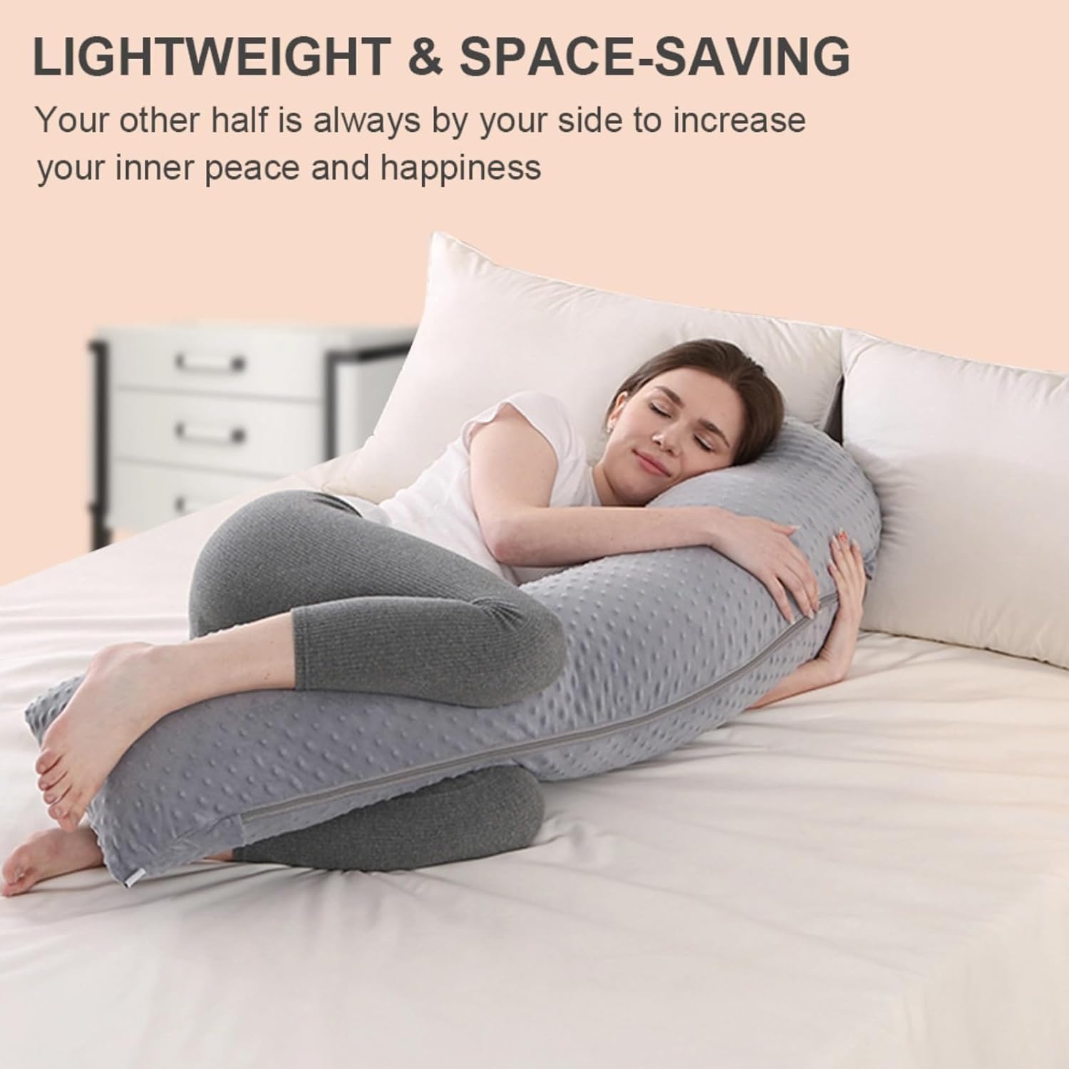 Vivixilan J-Shaped Pregnancy Pillow for Full Body Support Gray