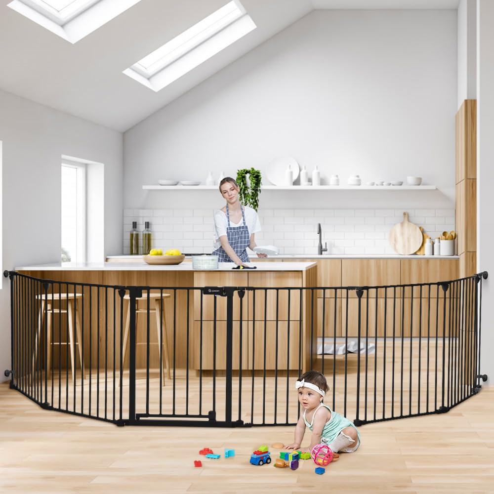 COMOMY 150 Wide Baby Gate with Door and 6 Panels
