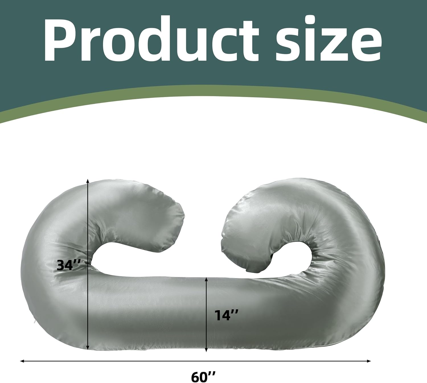 BALAPET Silky Satin Pregnancy Pillow Case C Shaped Dark Grey