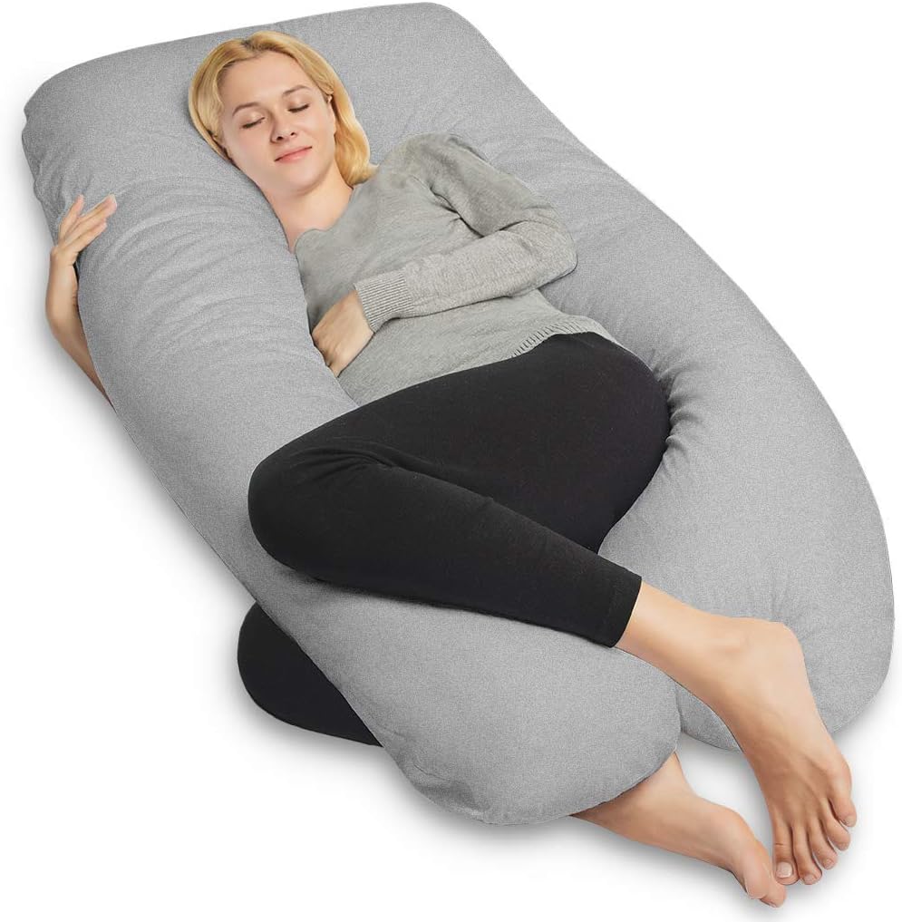 COSMOPLUS U Shaped Full Body Pillow Case for Maternity - Light Grey