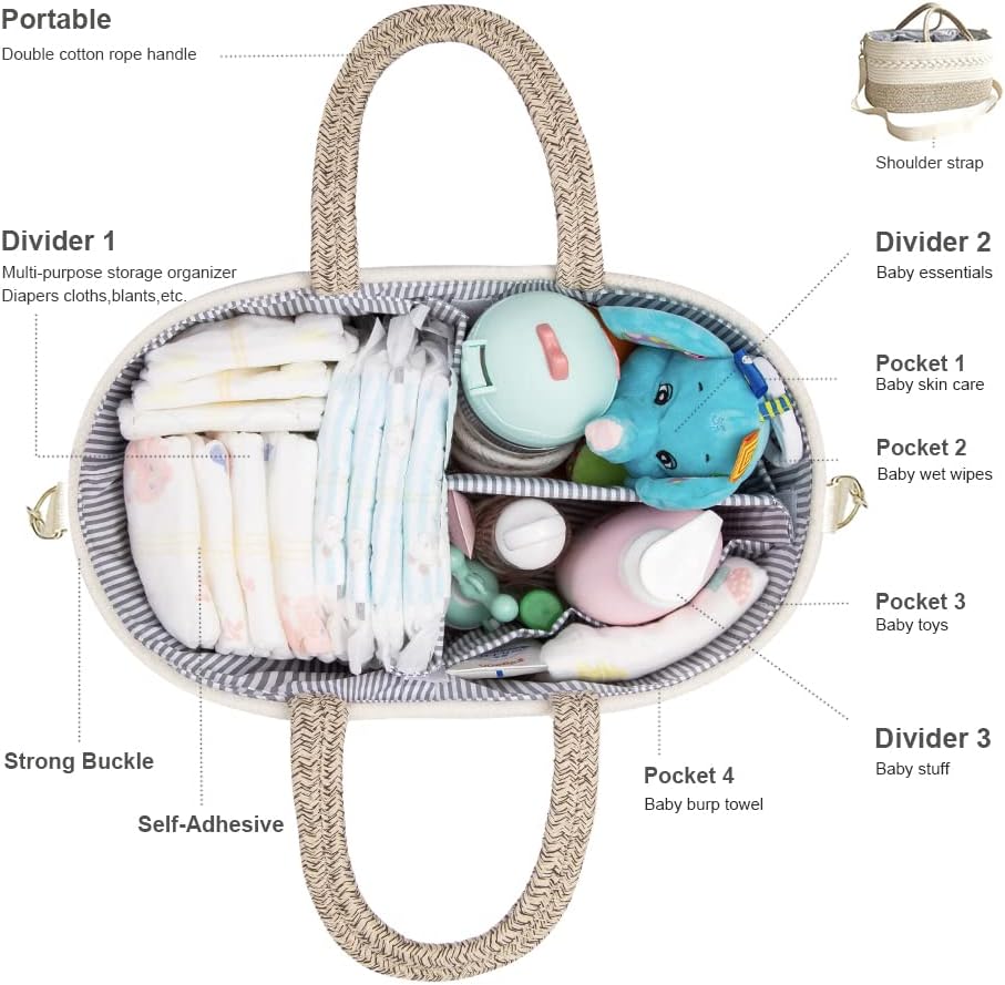 YeaYee Baby Diaper Caddy with 4 Pockets and Shoulder Strap