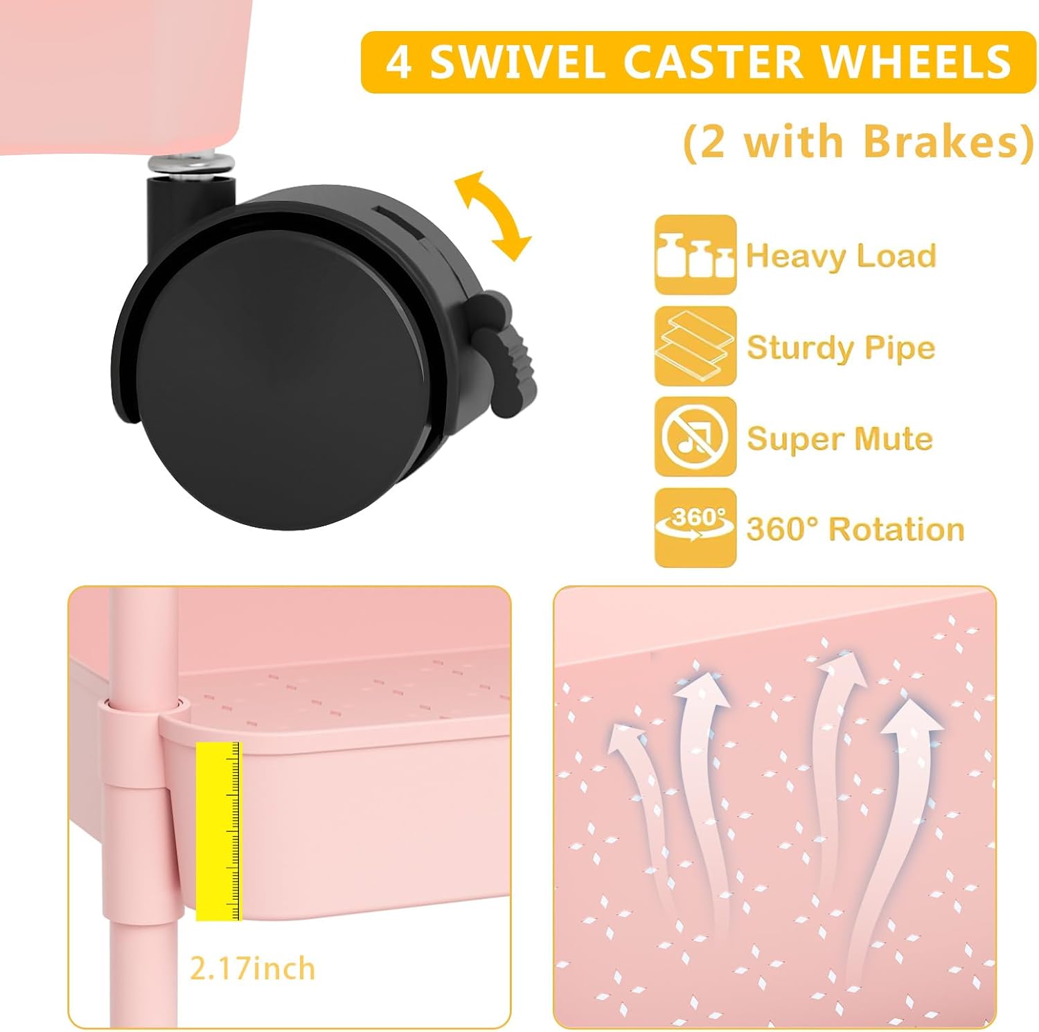 Volnamal Baby Diaper Caddy Cart - Pink Movable Easy to Assemble