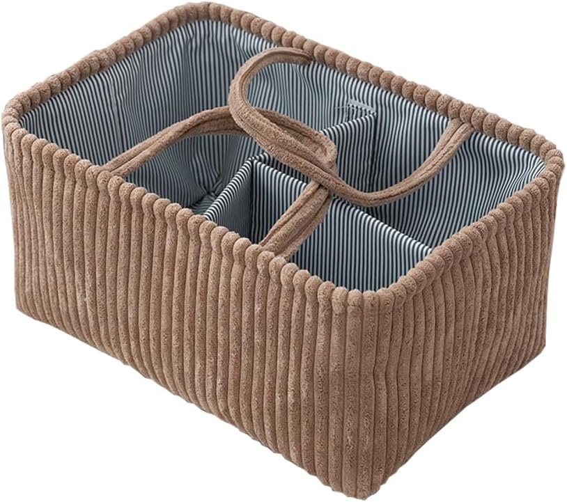 MOMIGO Baby Diaper Caddy Organizer - Foldable 3 Compartment Nursery Storage Basket Brown