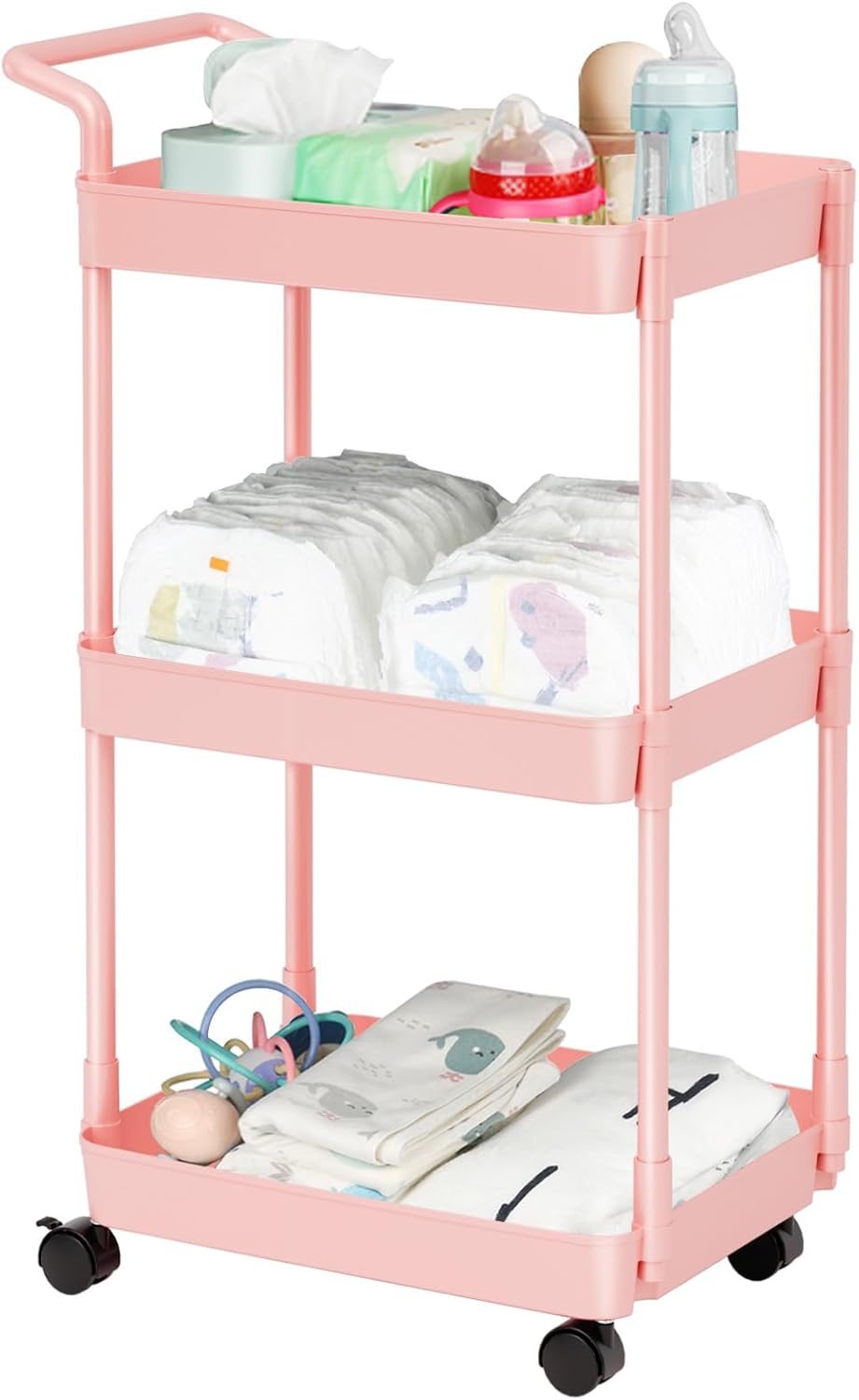 Volnamal Baby Diaper Caddy Cart - Pink Movable Easy to Assemble