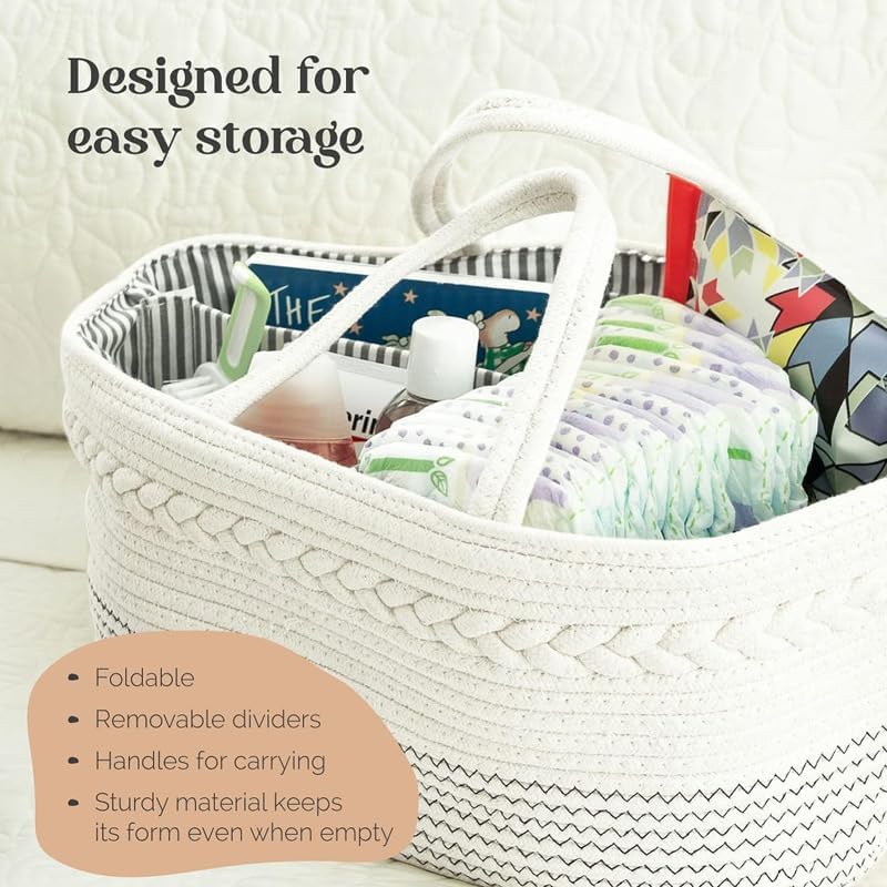 Moufhia Diaper Caddy Organizer with Cotton Rope Handle
