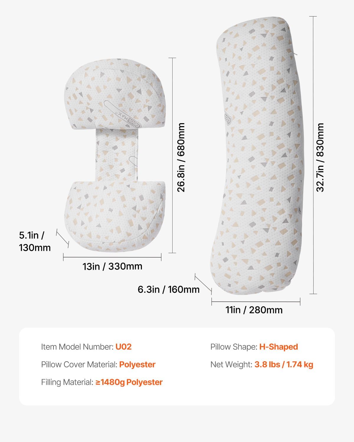 VEVOR Pregnancy Pillows Adjustable Maternity Pillow with Removable Cover
