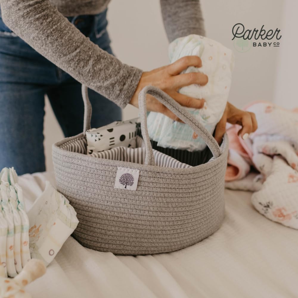 Parker Baby Rope Diaper Caddy - Gray 1