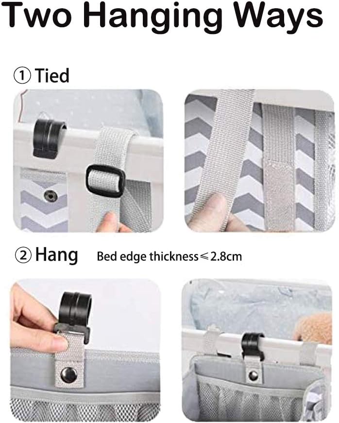 Hanging Diaper Caddy for Crib Playard Gray White