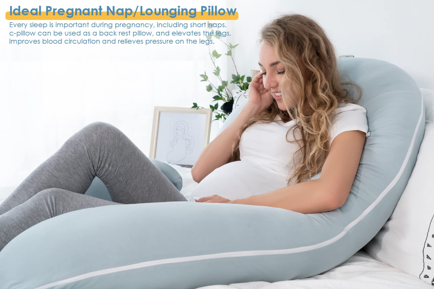 INSEN C-Shaped Pregnancy Pillow with Cooling Cotton Cover