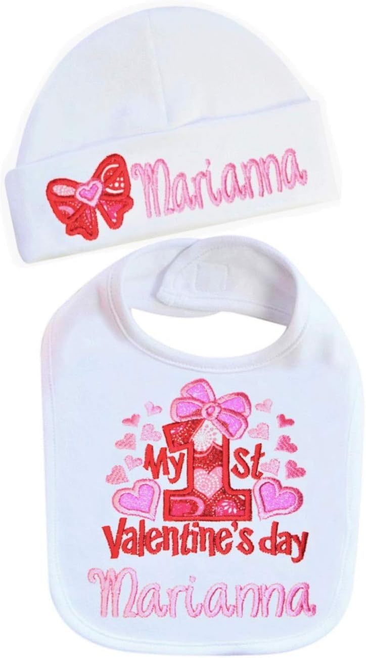 My First Valentines Day Baby Girl Bib and Hat Set