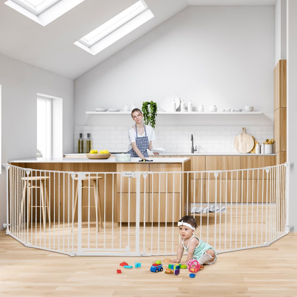COMOMY 150 Wide Baby Gate with Door and Auto Close