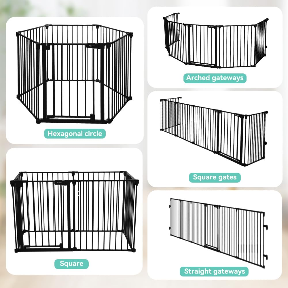 COMOMY 150 Wide Baby Gate with Door and 6 Panels