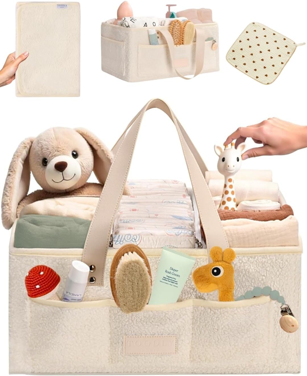 Toodly Baby Diaper Caddy Organizer with Changing Mat and Burp Cloth