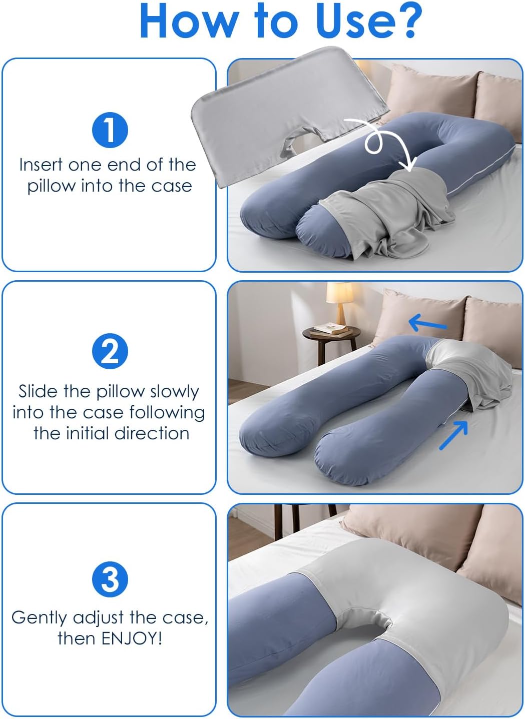 QUEEN ROSE Cooling Satin Pregnancy Pillow Cover Fits U C Shaped Pillows Grey