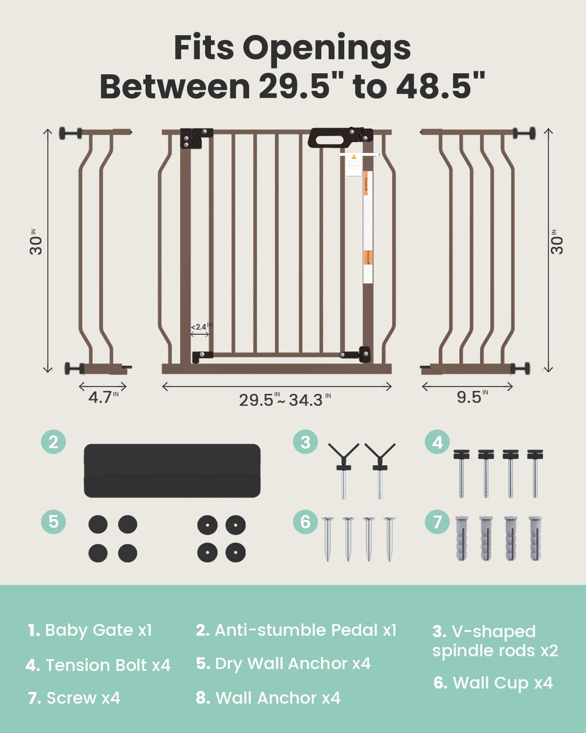GROWNSY Baby Gate with Anti-Trip Pedal and V-Shaped Rods