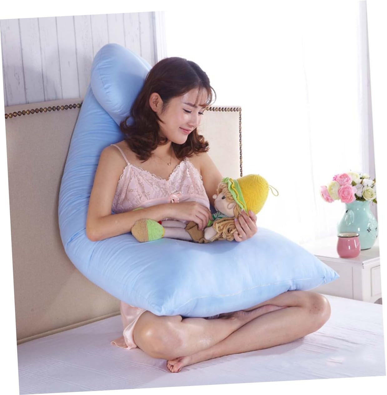 U-Shape Pregnancy Pillow Case - Sky Blue 4842 X 2559 Inches Zipper Design