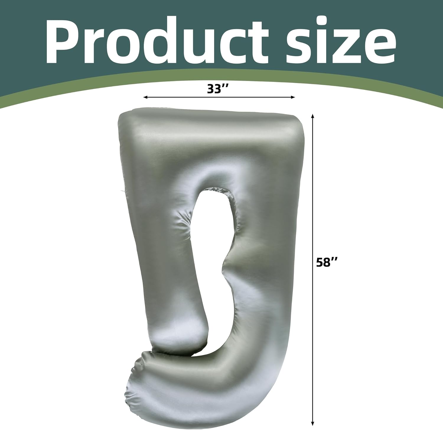 BALAPET Silky Satin Pregnancy Pillowcase U-Shaped with Hidden Zip Dark Grey