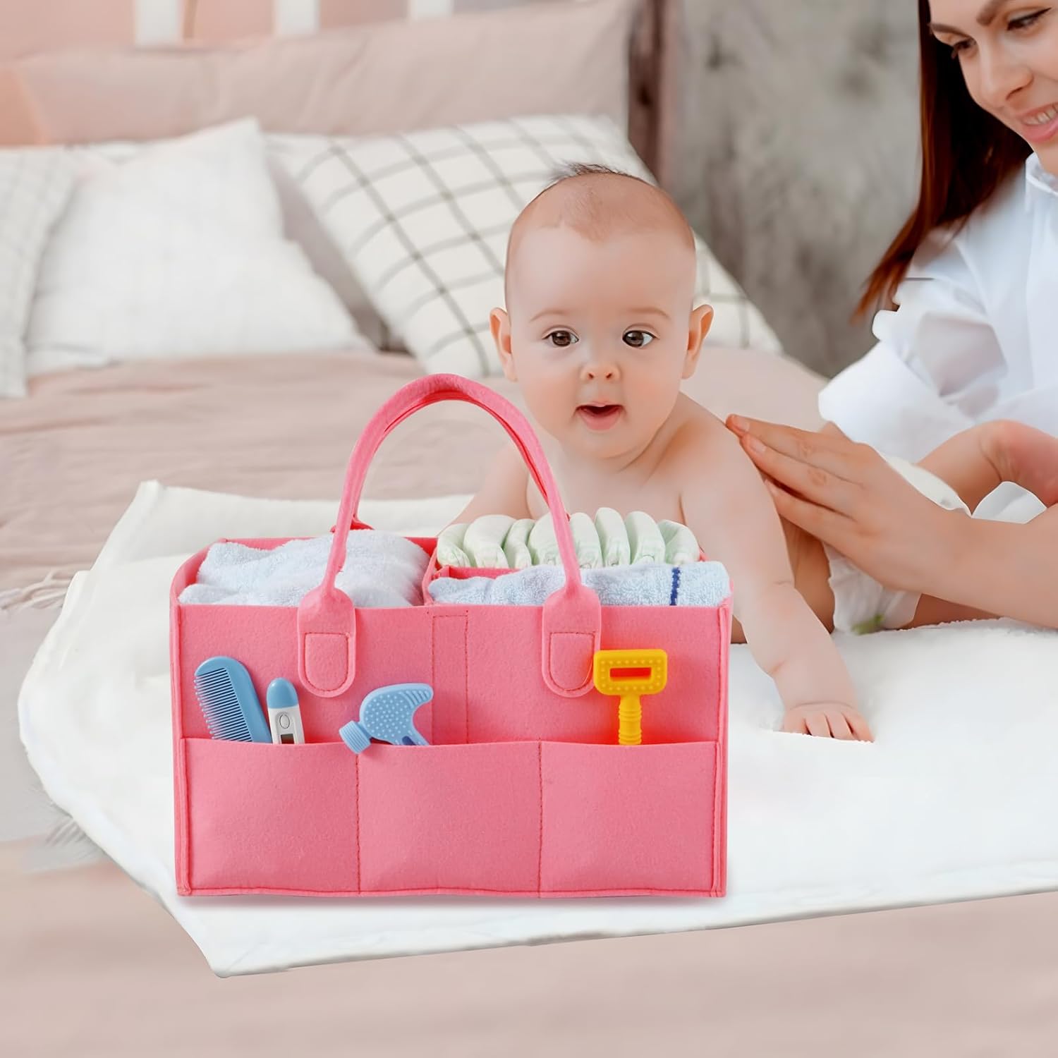 PandaEar Baby Diaper Caddy Organizer Pink