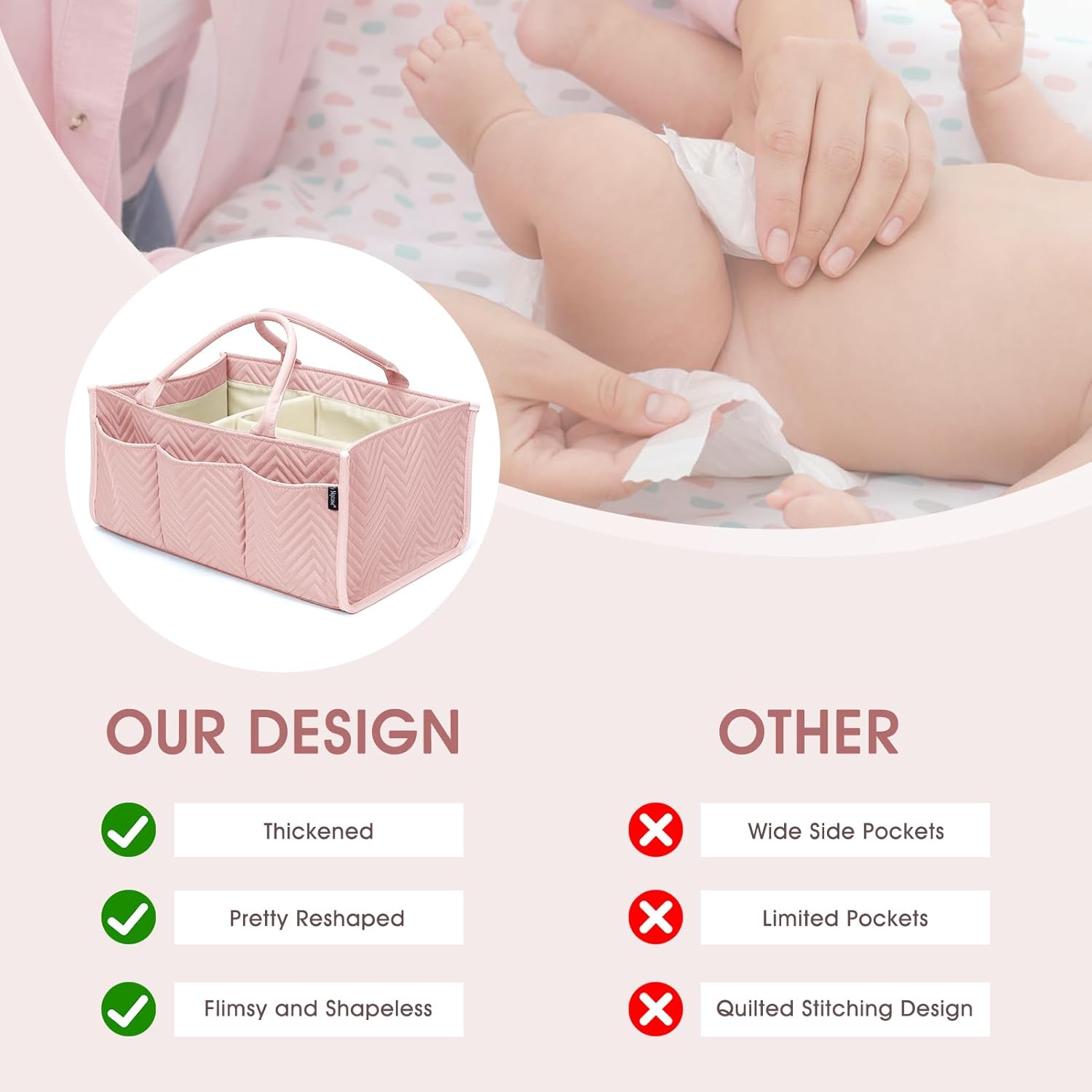 Skycase Large Diaper Caddy Organizer Pink