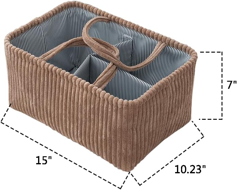 MOMIGO Baby Diaper Caddy Organizer - Foldable 3 Compartment Nursery Storage Basket Brown