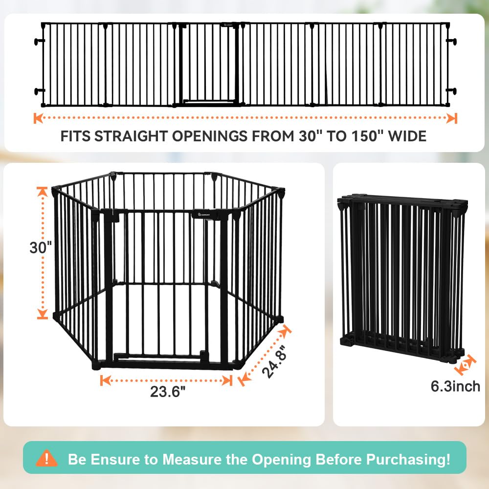 COMOMY 150 Wide Baby Gate with Door and 6 Panels