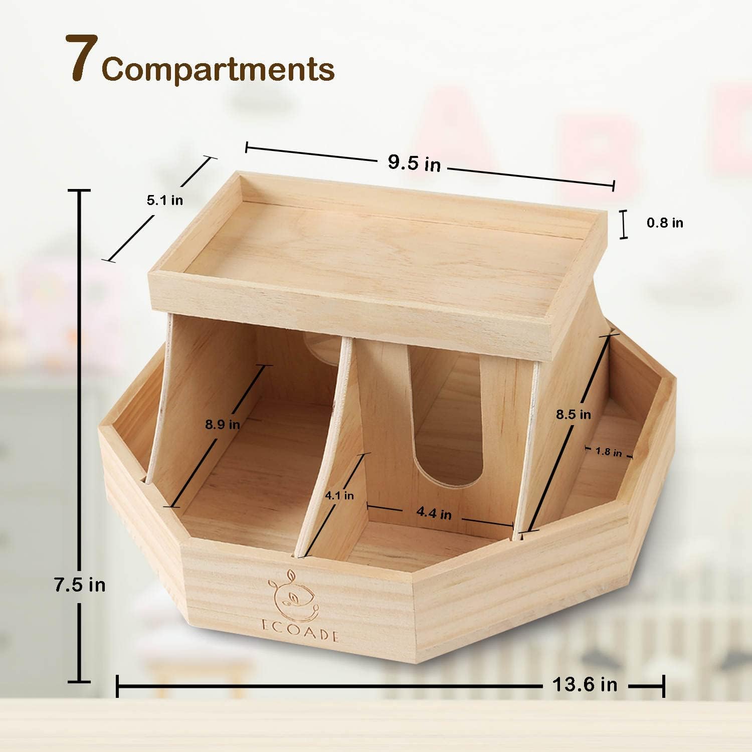 ECOADE Rotating Wooden Diaper Caddy with Dividers 1