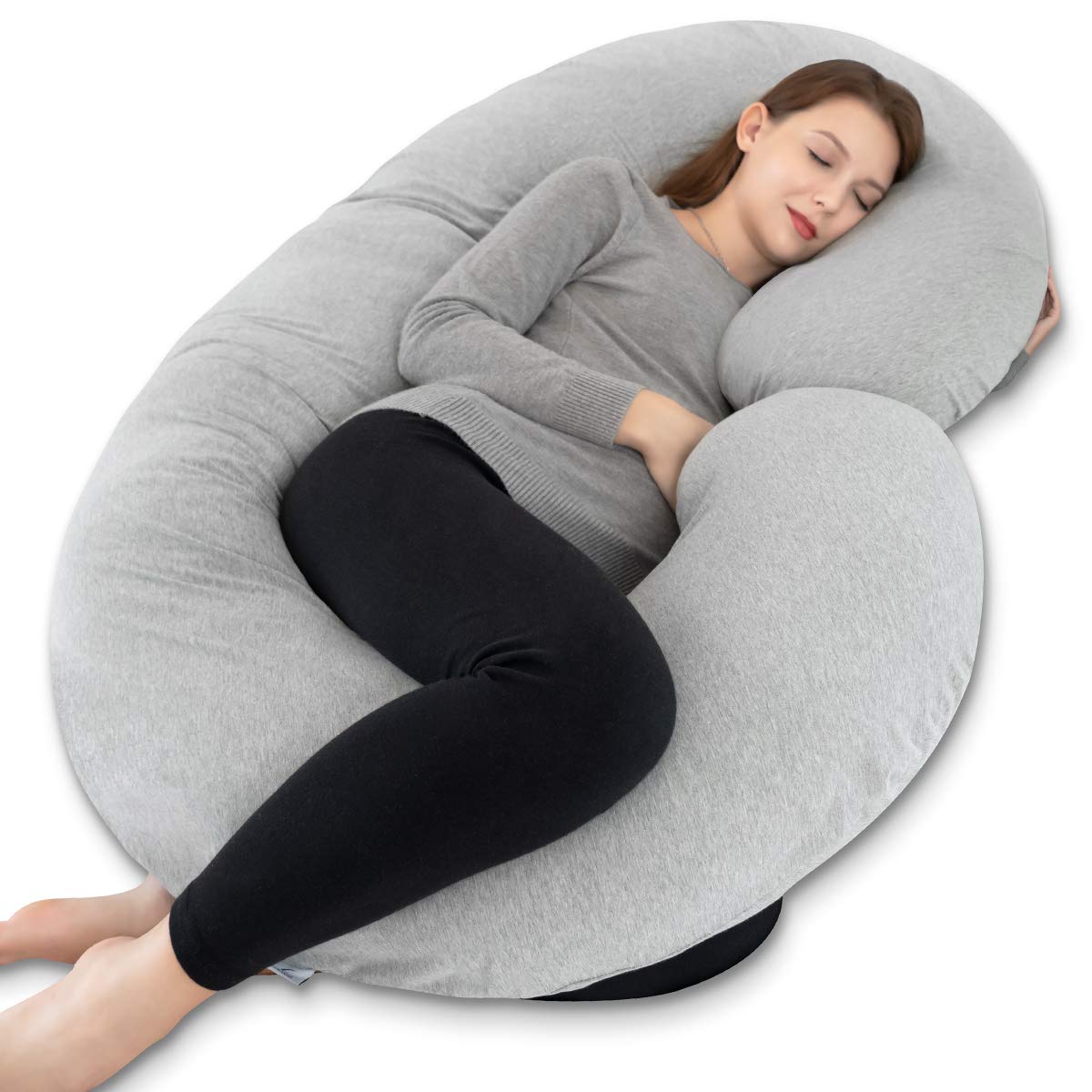INSEN Pregnancy Pillow with Grey Jersey Cover