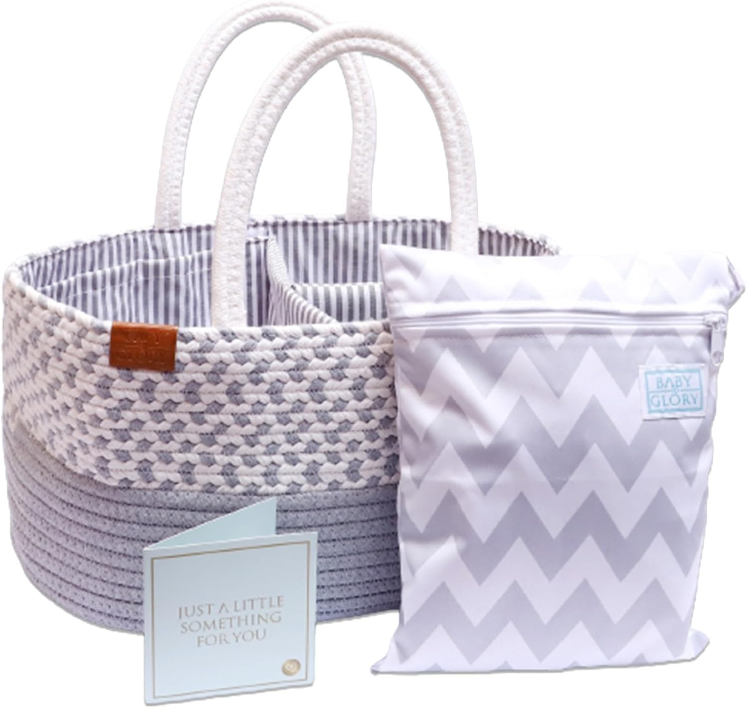 Unisex Diaper Caddy Organizer with Wet Dry Bag and Greeting Card