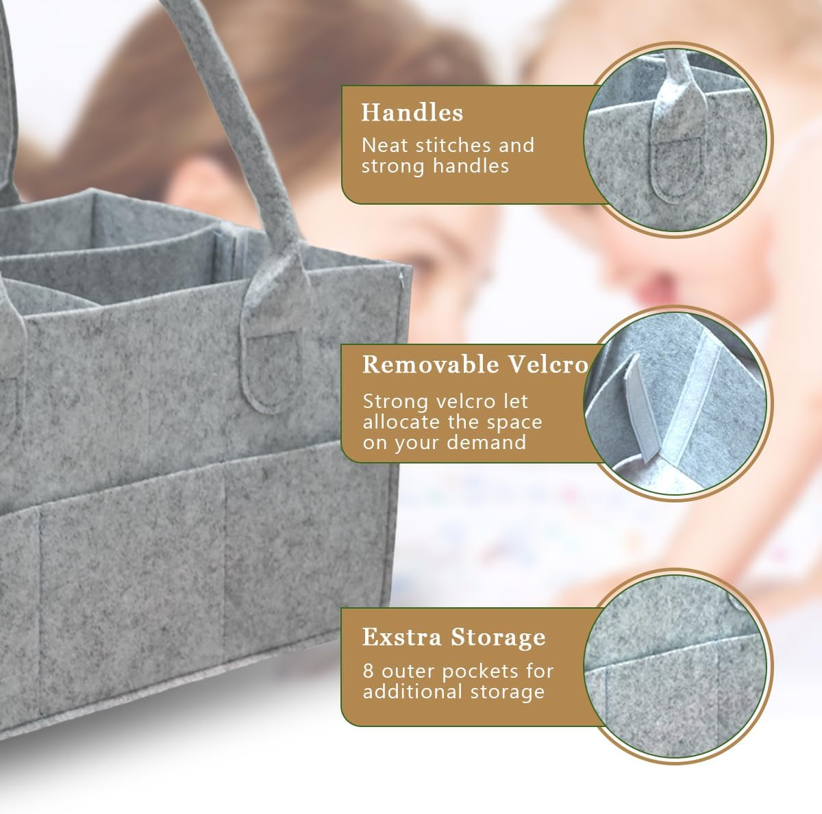 2 Pack Diaper Caddy Organizer - Grey