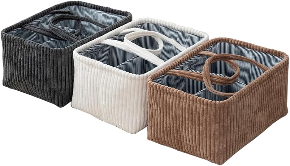 MOMIGO Baby Diaper Caddy Organizer - Foldable 3 Compartment Nursery Storage Basket Brown
