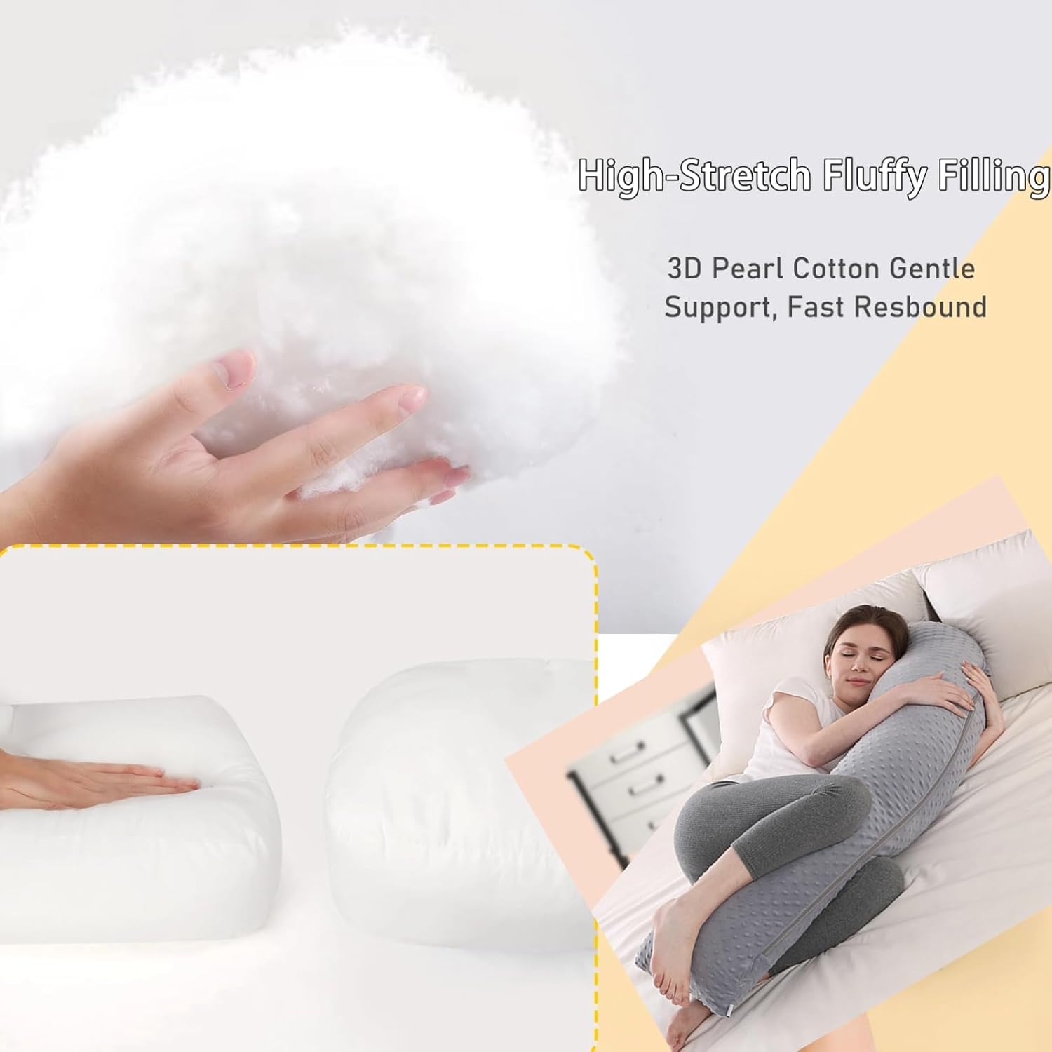 Vivixilan J-Shaped Pregnancy Pillow for Full Body Support Gray