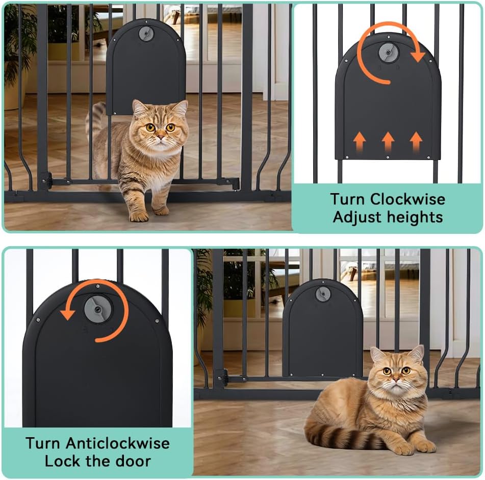 COMOMY Extra Wide Baby Gate with Cat Door and Auto Close