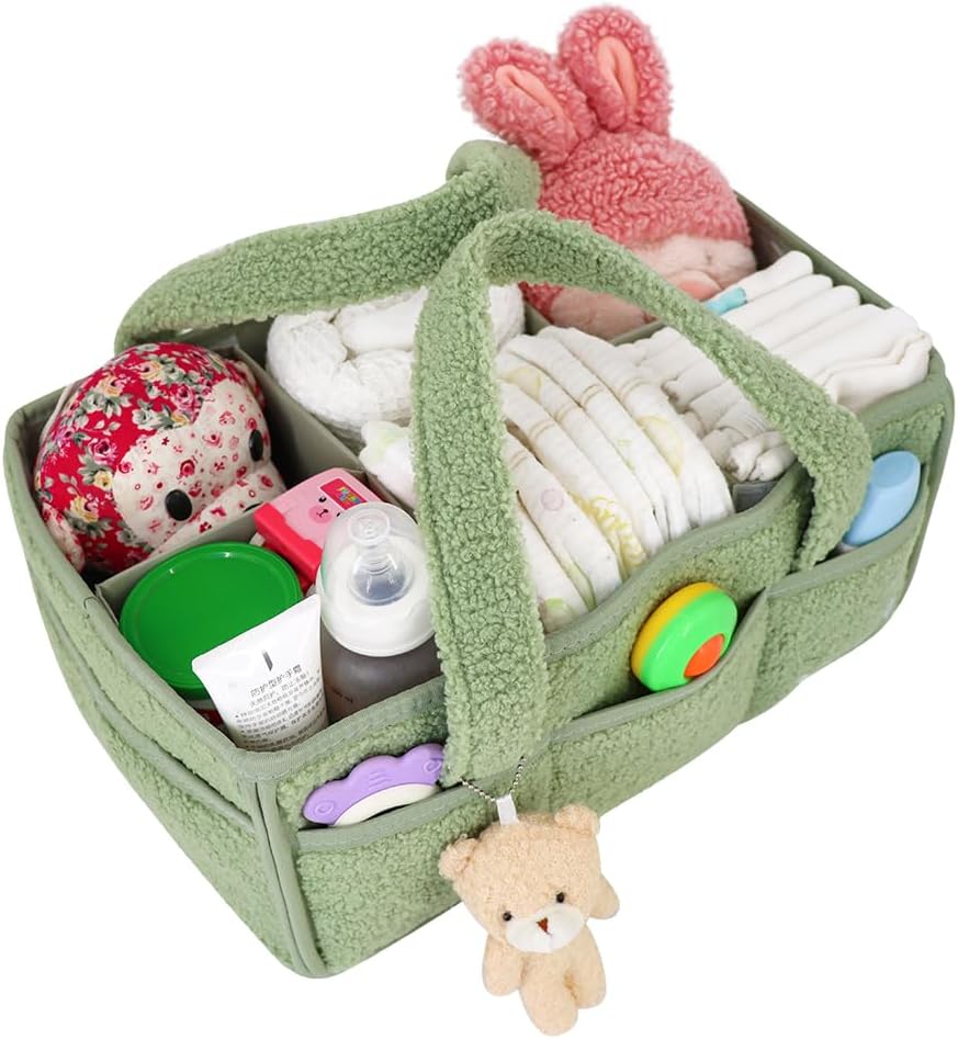 BuzzBloom Baby Teddy Diaper Caddy Organizer Sage 1
