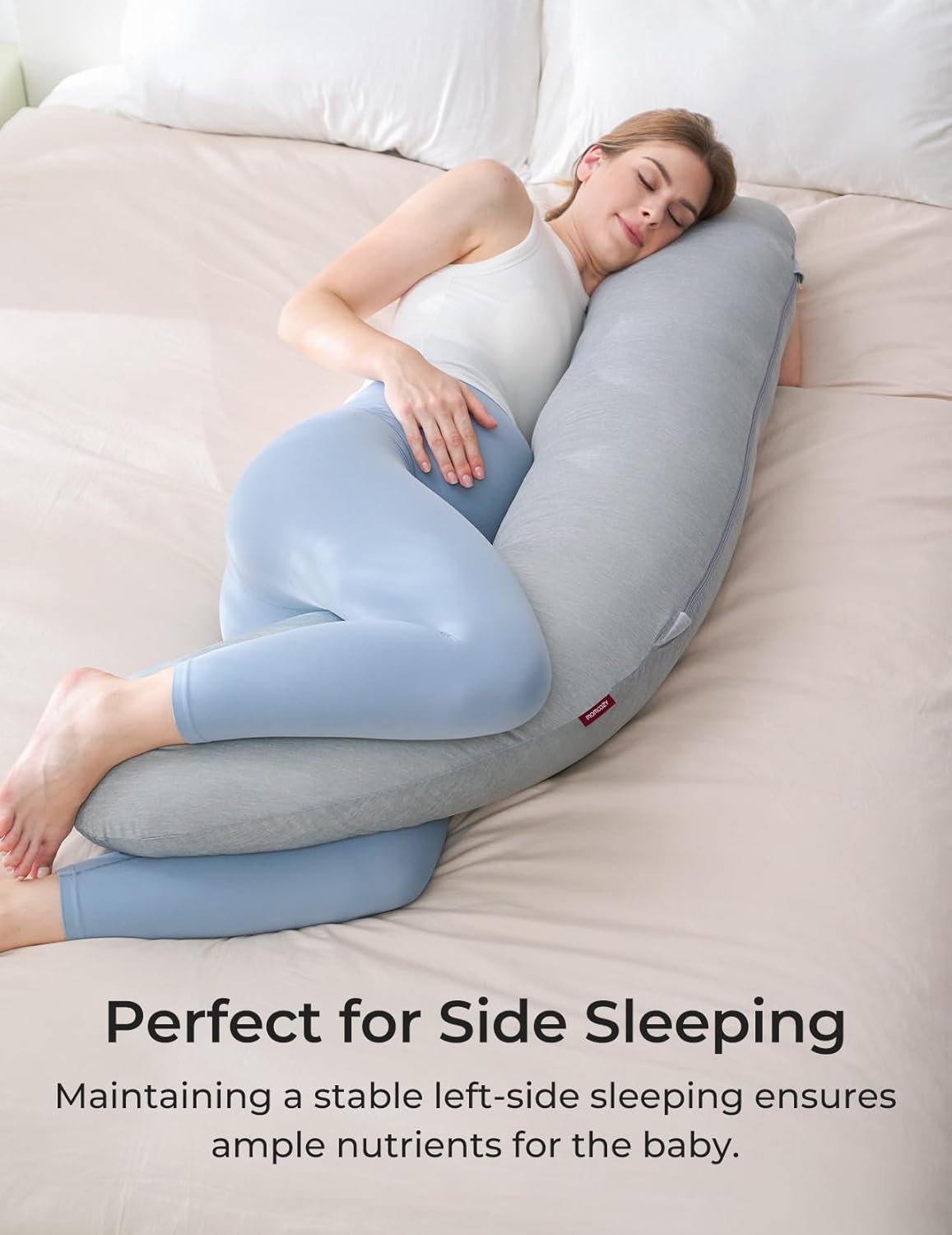 Momcozy J-Shaped Pregnancy Pillow with Cooling Cover