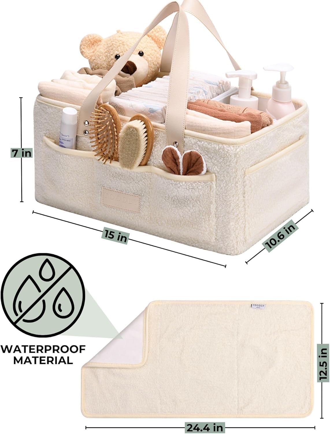 Toodly Baby Diaper Caddy Organizer with Changing Mat and Burp Cloth
