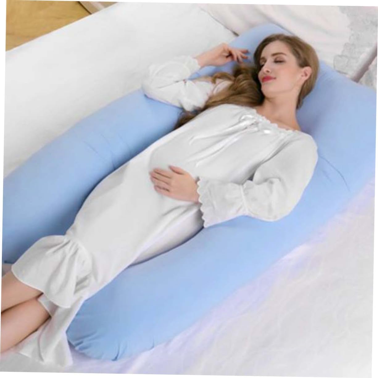 U-Shape Pregnancy Pillow Case - Sky Blue 4842 X 2559 Inches Zipper Design