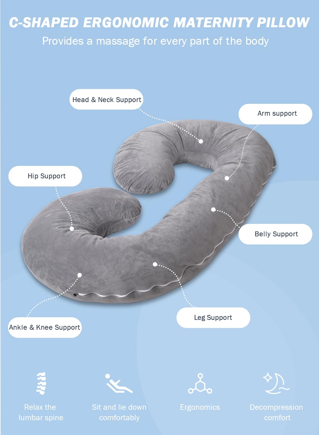 INSEN Pregnancy Pillow with Velvet Cover