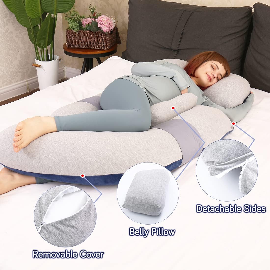 MOON PINE 60 Inch Pregnancy Pillow with Zipper Design