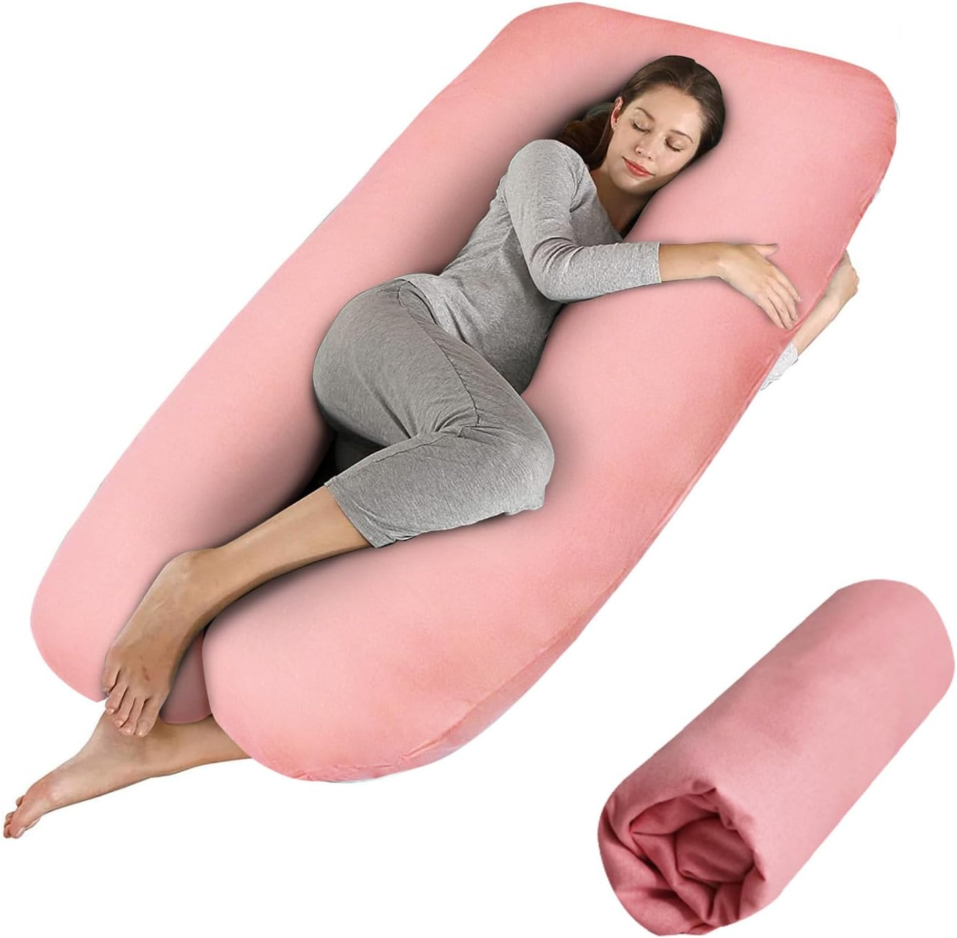 Pregnancy Pillow Cover U Shaped Maternity Support Soft Cotton Case Pink