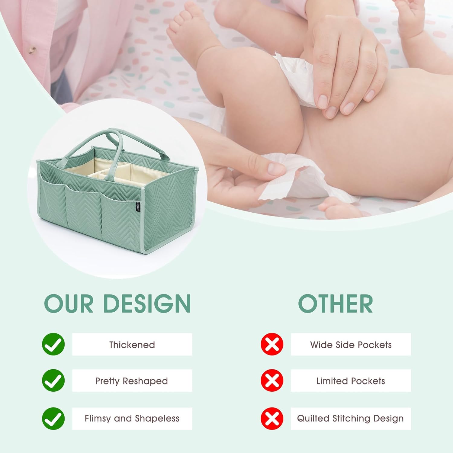 Skycase Large Diaper Caddy Organizer Green