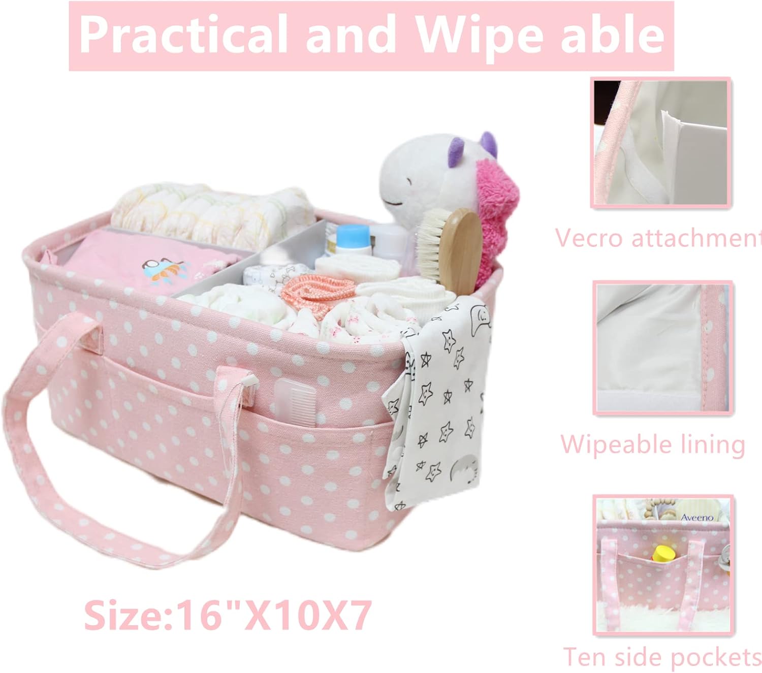 QiANBiRD Pink Diaper Caddy Organizer for Baby Girl