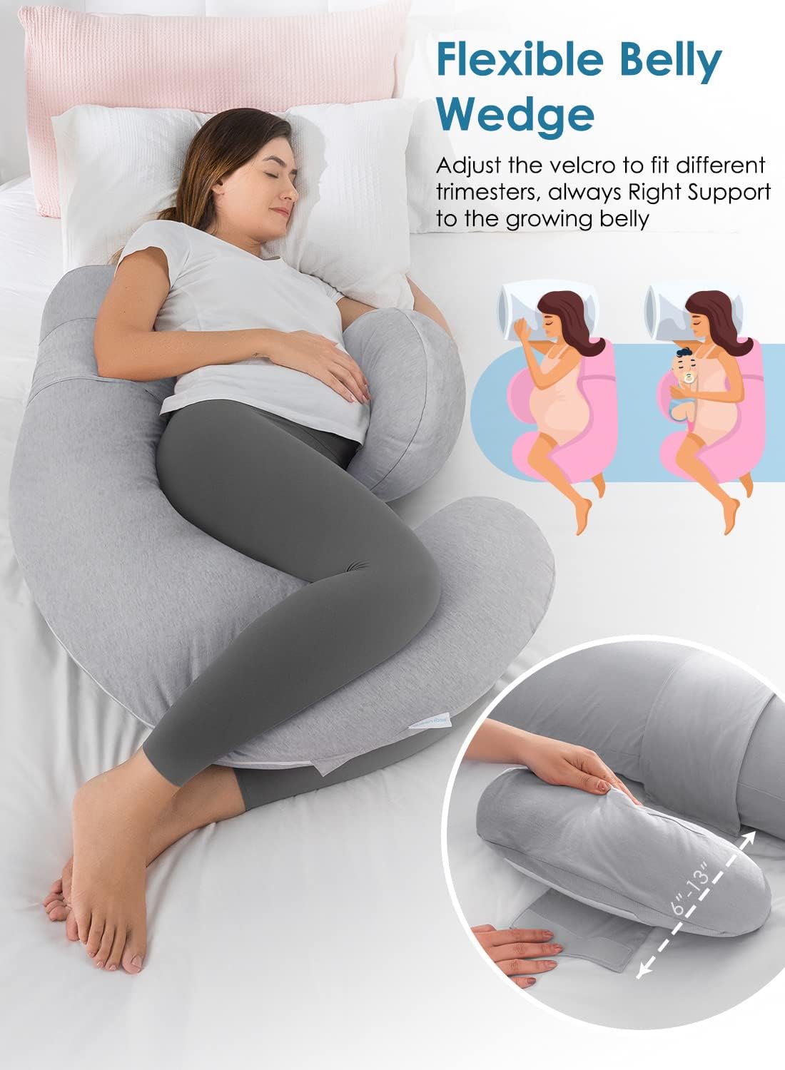 QUEEN ROSE Cooling Maternity Pillow for Pregnancy Comfort