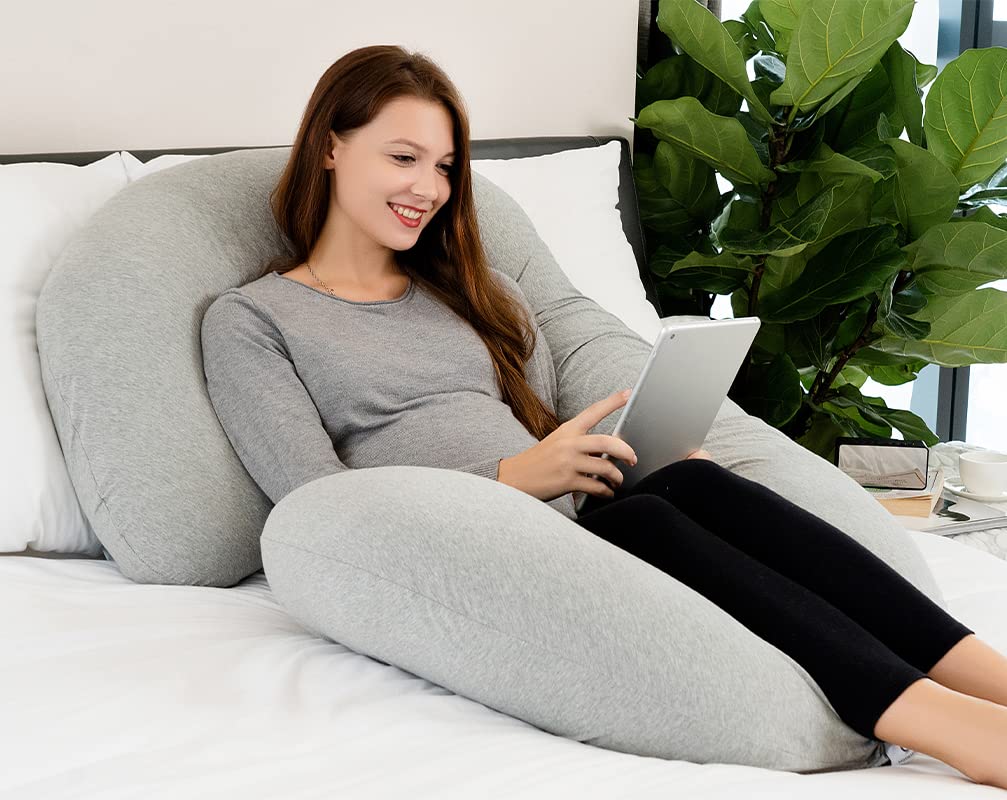 INSEN Pregnancy Pillow with Grey Jersey Cover