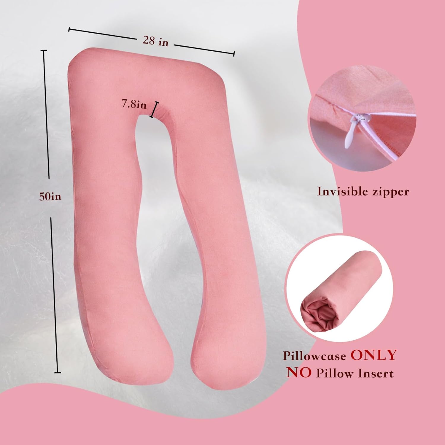 Pregnancy Pillow Cover U Shaped Maternity Support Soft Cotton Case Pink