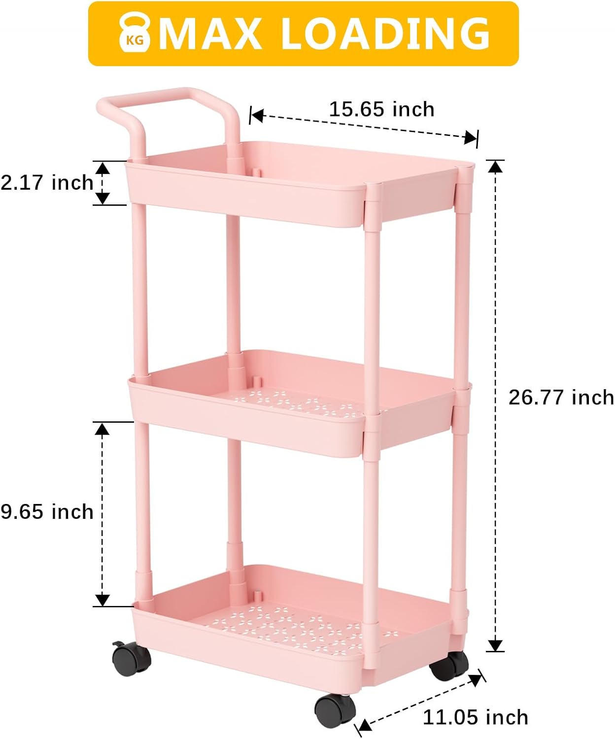 Volnamal Baby Diaper Caddy Cart - Pink Movable Easy to Assemble