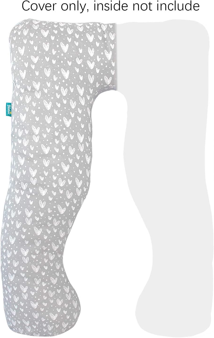Biloban Pregnancy Pillow Cover U-Shaped Grey Hearts Print