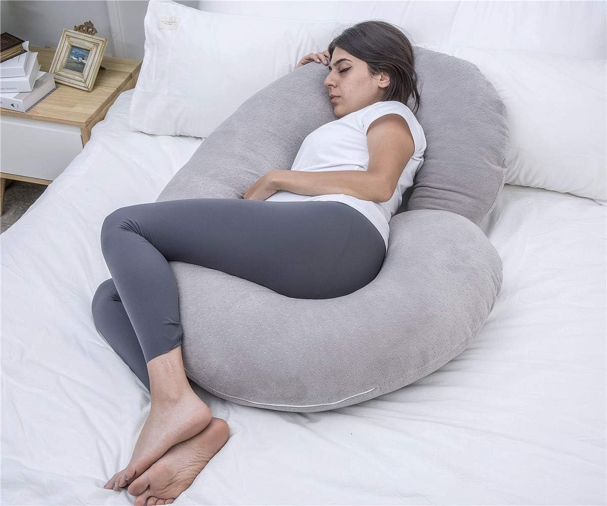 C Shaped Pregnancy Pillowcase - Breathable Velour Cover with Zipper Grey